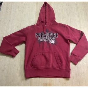 CAMP DAVID Porcupine Mountains Michigan Hooded Red Sweatshirt Size Medium